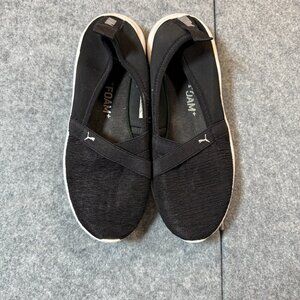 Puma Adelina 369621-01 Womens US 8.5 Sneakers Black Logo Slip On Casual Shoes